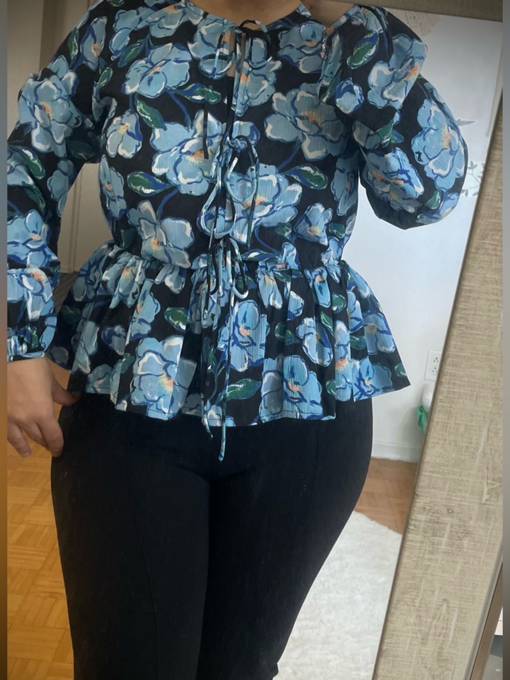 Vero Moda Blue Floral Edge Tie Blouse